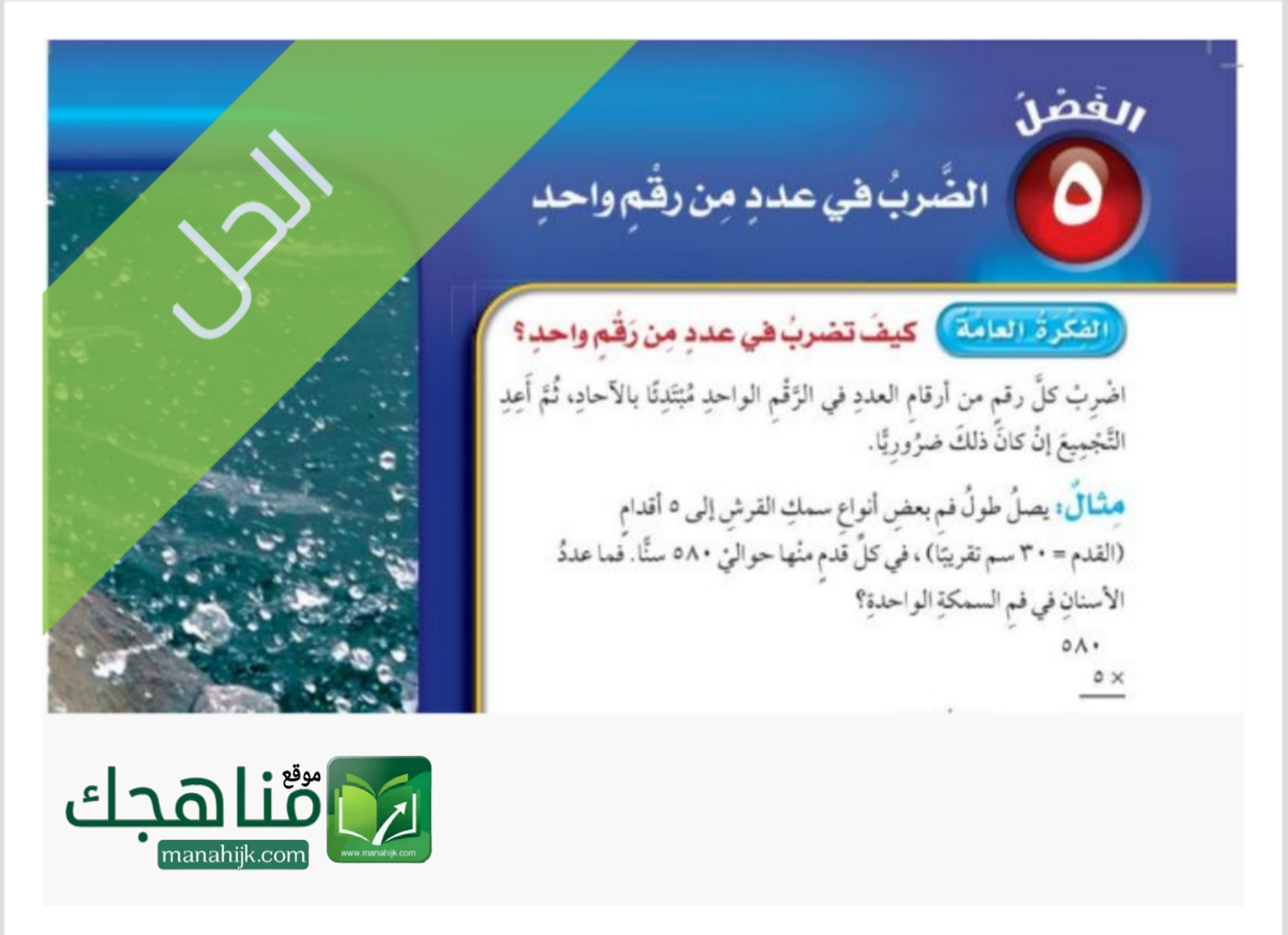 حل الفصل الخامس الضرب في عدد من رقم واحد