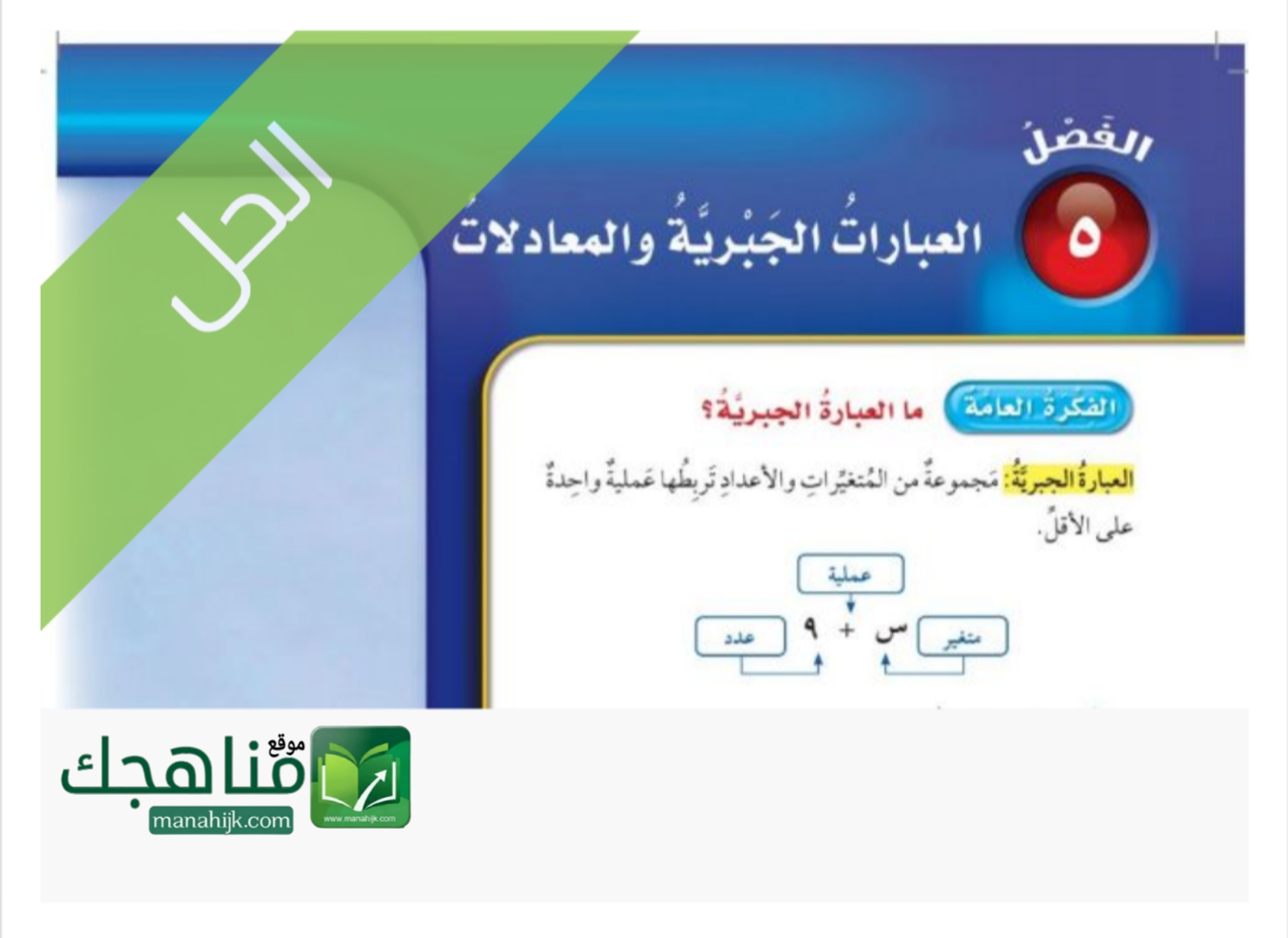 حل الفصل الخامس العبارات الجبرية والمعادلات