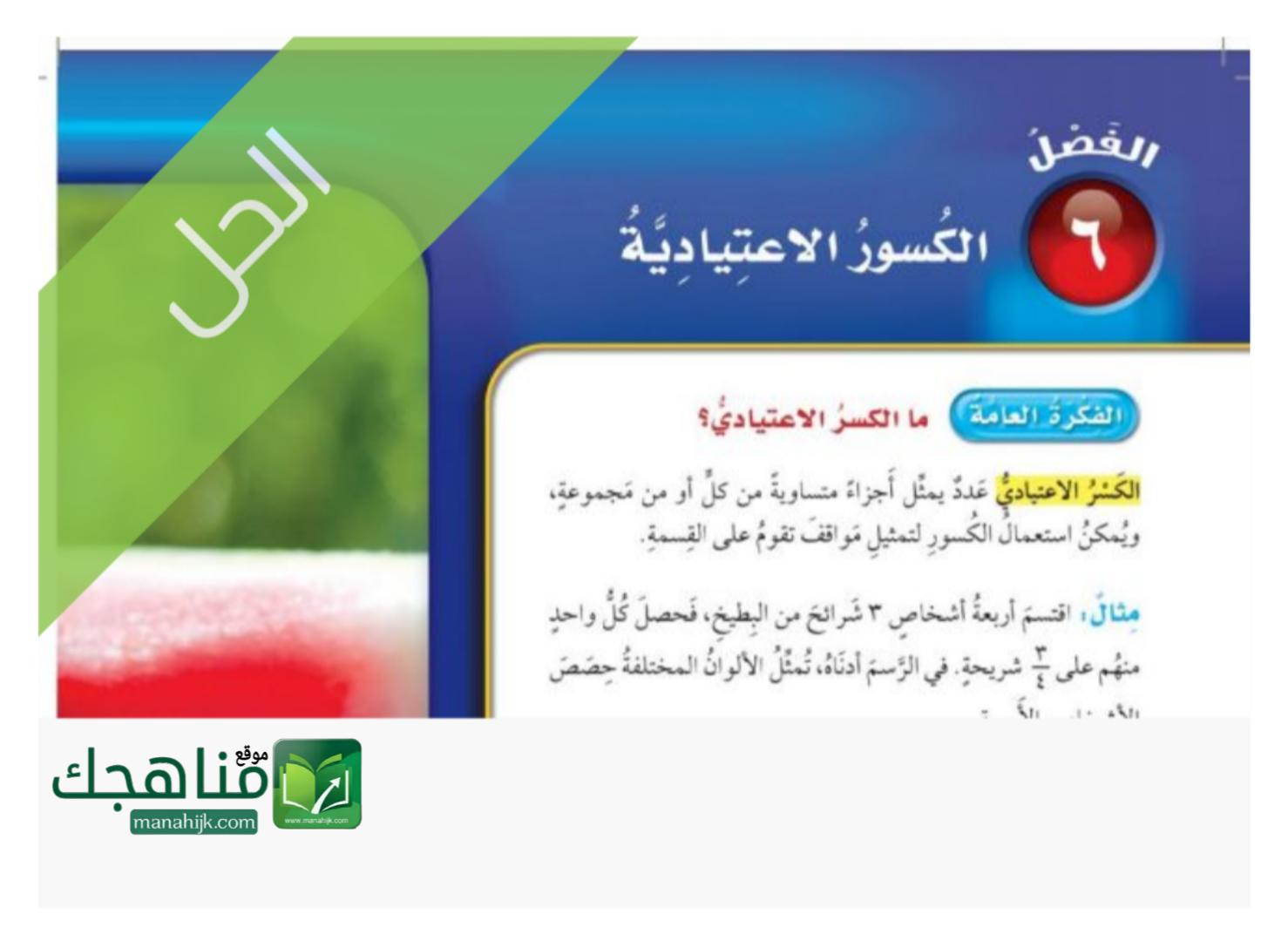 حل الفصل السادس الكسور الاعتيادية